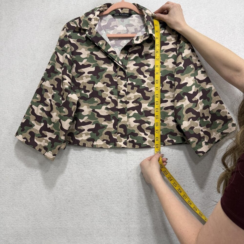 Zara Camo Shirt Skirt Set Womens XS Green Camouflage 2 Piece Military Utility - Picture 5 of 16
